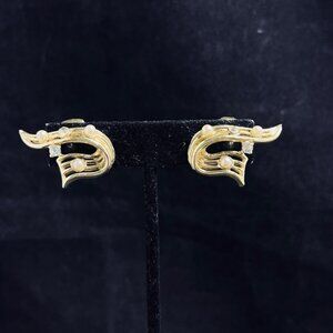 Coro Gold Tone Faux Pearl And Clear Rhinestone Clip On Earrings (5253)